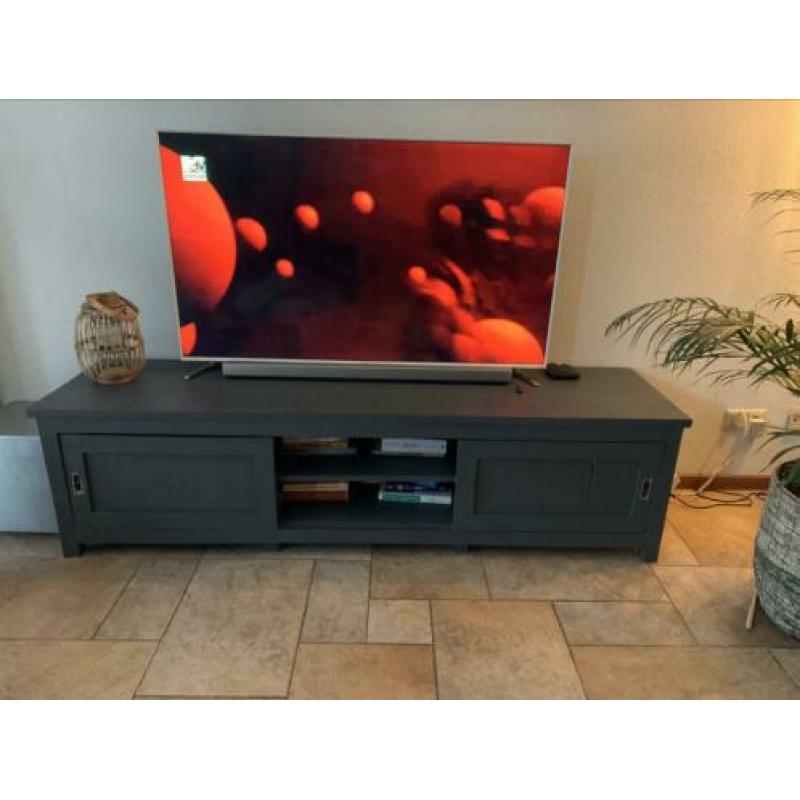 Teak houten tv meubel grijs geverfd