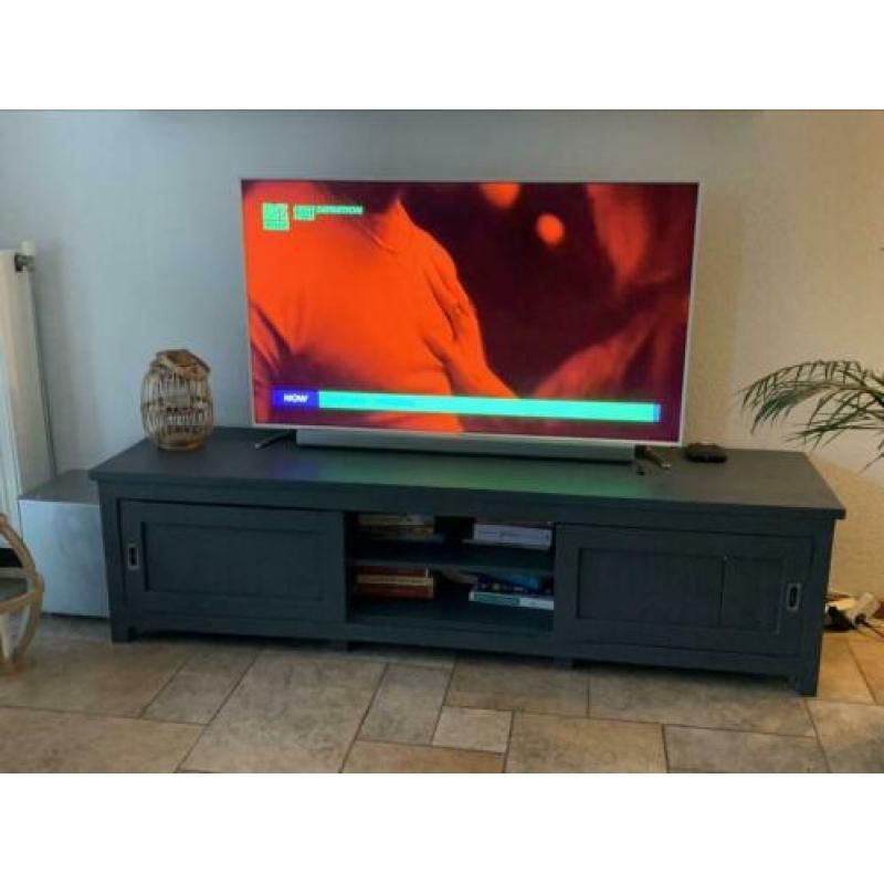 Teak houten tv meubel grijs geverfd