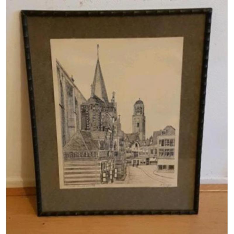 Orig. Tekening groote Markt Zwolle Kees Gruijs