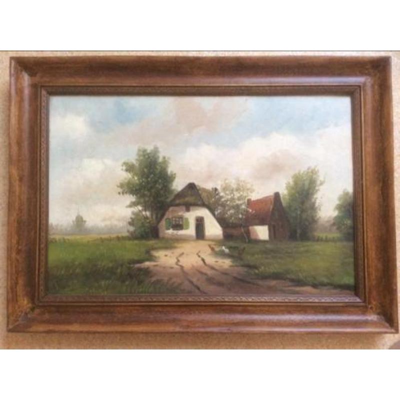 Oud schilderij landelijk boerderij