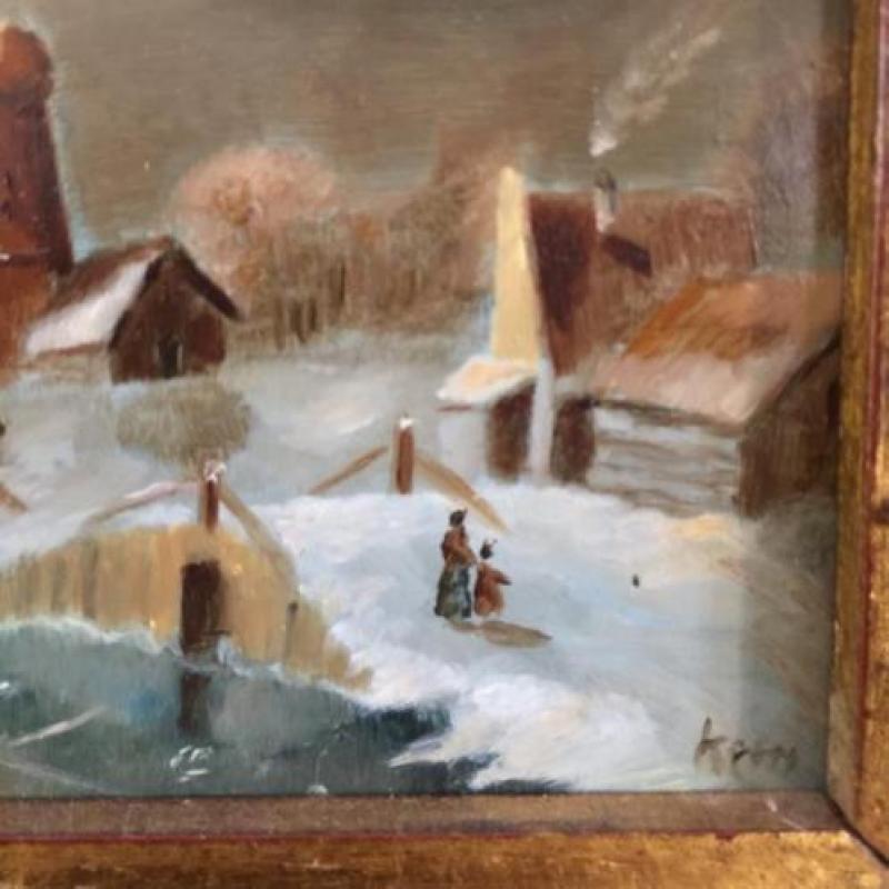 Olieverf schilderij Winter op paneel gesigneerd KEM