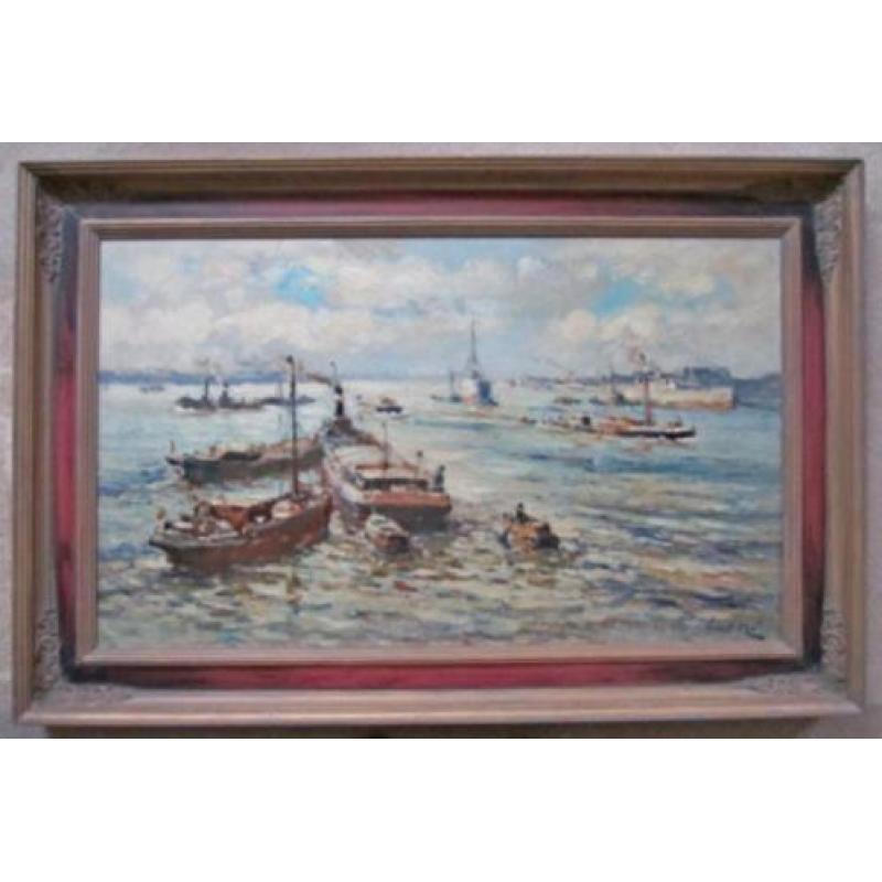 =Evert Moll 1878-1955==havengezicht ROTTERDAM==60 x 100 cm