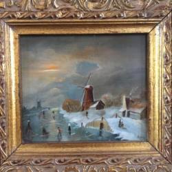 Olieverf schilderij Winter op paneel gesigneerd KEM