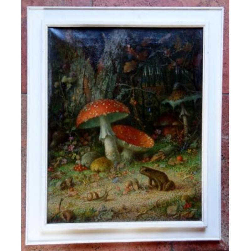 Olieverf - Jan de Boer - Herfst - Paddenstoelen - gesigneerd