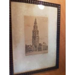 Oude print in lijst groningen Martinitoren