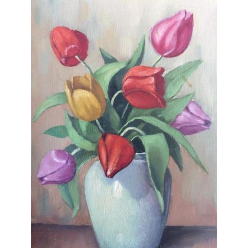 Huibert Schallenberg H Schilderij Bloemstilleven Tulpen Vaas