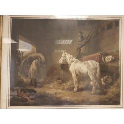 George Morland print Ward Willam "The Farmer's Stable" 1795