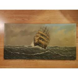 Olieverf op doek schilderij viermaster/windjammer Passaat