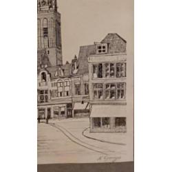 Orig. Tekening groote Markt Zwolle Kees Gruijs