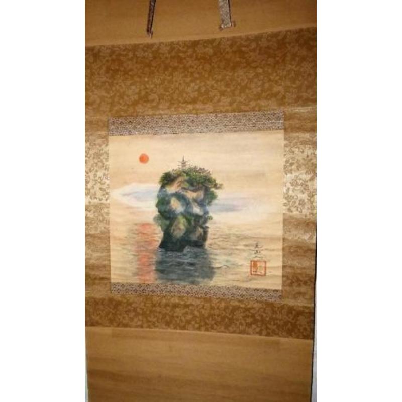 Japanse scroll "Mt Horai / Paradijs eiland" op wasi papier.